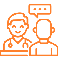 Doctor consulting patient with speech bubble.