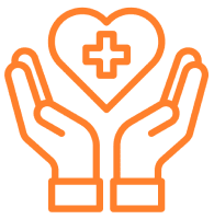 Hands holding heart with medical cross.